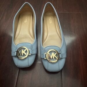 Michael Kors Light Blue Flats with Gold Logo